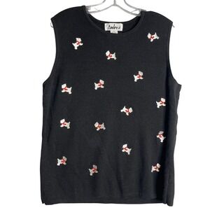 Ambra Embroidered Dog Sweater Vest Womens 1X Black‎ Scottie Holiday Sleeveless